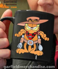 garfield cowboy with spoon and fork black coffee mug