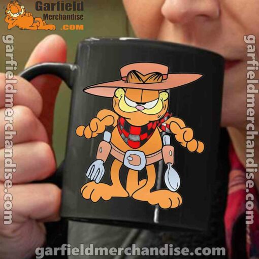 garfield cowboy with spoon and fork black coffee mug