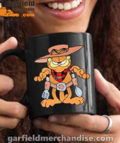 garfield cowboy with spoon and fork black mug