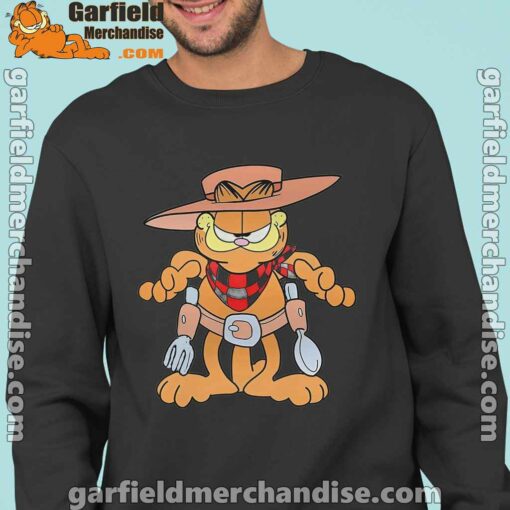 garfield cowboy with spoon and fork black sweatshirt for men