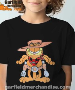 garfield cowboy with spoon and fork black t shirt for kids boy