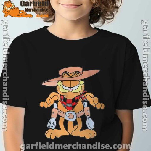 garfield cowboy with spoon and fork black t shirt for kids boy