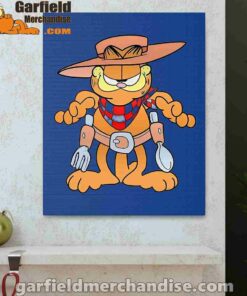 garfield cowboy with spoon and fork blue canvas