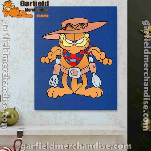 garfield cowboy with spoon and fork blue canvas