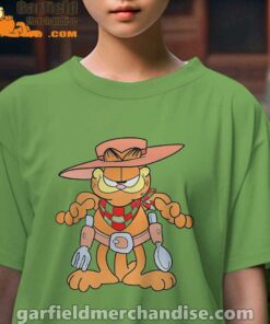 garfield cowboy with spoon and fork female green tee for girl