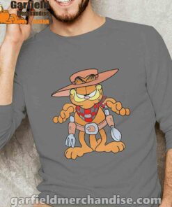 garfield cowboy with spoon and fork gray long sleeve for men