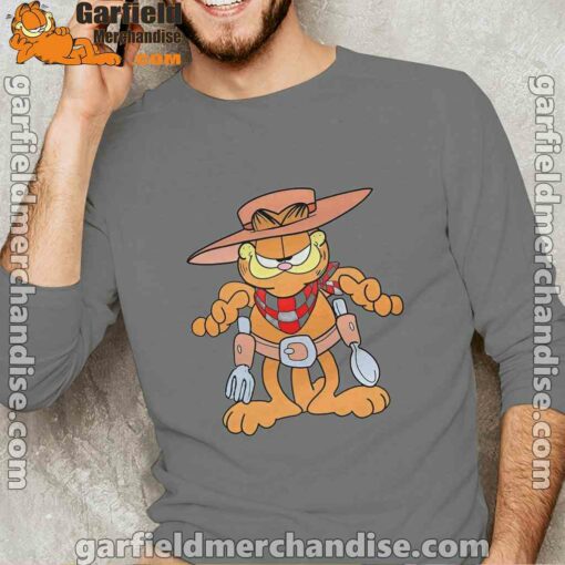 garfield cowboy with spoon and fork gray long sleeve for men