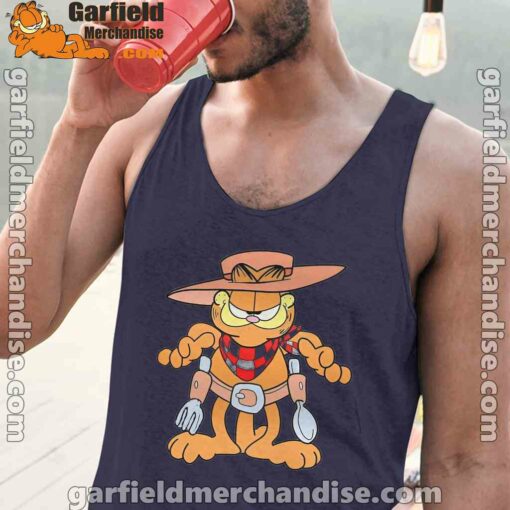 garfield cowboy with spoon and fork navy tank tops with men