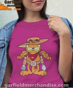 garfield cowboy with spoon and fork pink women shirt