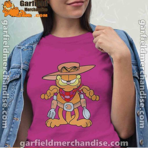 garfield cowboy with spoon and fork pink women shirt