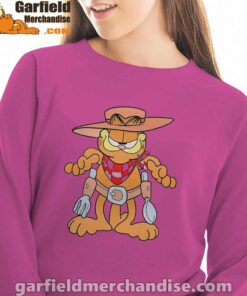 garfield cowboy with spoon and fork pink women sweatshirt