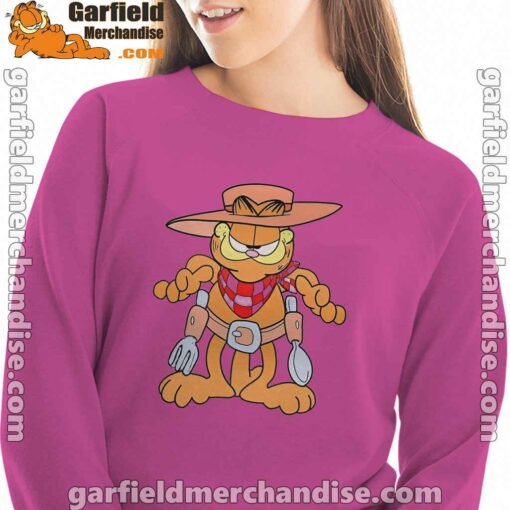 garfield cowboy with spoon and fork pink women sweatshirt