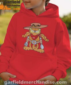 garfield cowboy with spoon and fork red hoodie kids