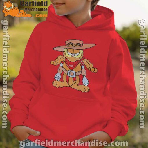 garfield cowboy with spoon and fork red hoodie kids