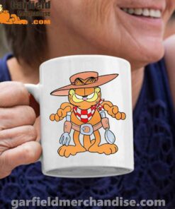 garfield cowboy with spoon and fork white coffee mug