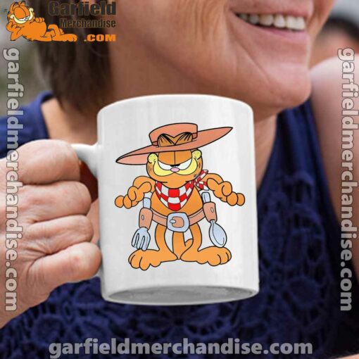 garfield cowboy with spoon and fork white coffee mug