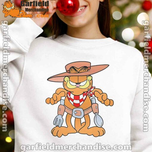 garfield cowboy with spoon and fork white girl sweatshirt