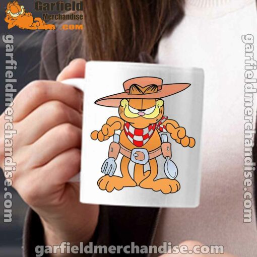 garfield cowboy with spoon and fork white mug