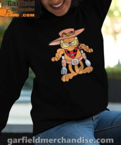 garfield cowboy with spoon and fork women black hoodie