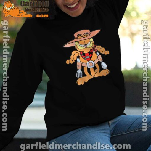 garfield cowboy with spoon and fork women black hoodie