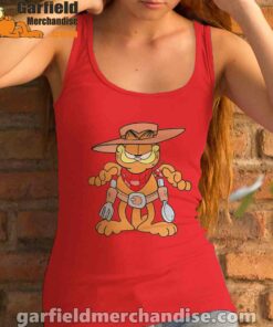 garfield cowboy with spoon and fork women tank top red female