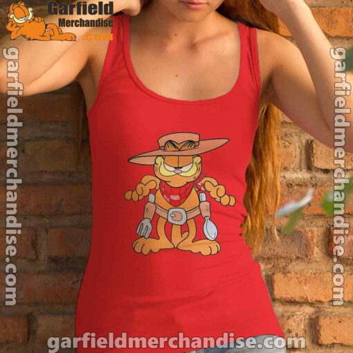 garfield cowboy with spoon and fork women tank top red female