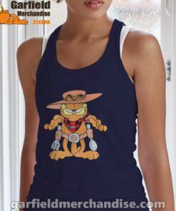 garfield cowboy with spoon and fork women's navy tank top