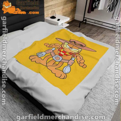 garfield cowboy with spoon and fork yellow blanket