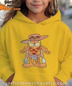 garfield cowboy with spoon and fork yellow hoodie for kid girl