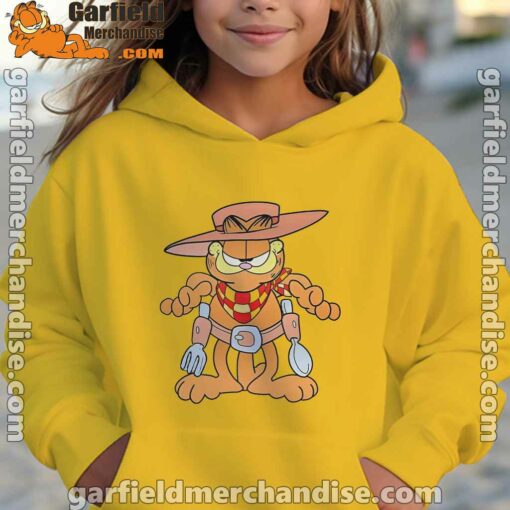 garfield cowboy with spoon and fork yellow hoodie for kid girl