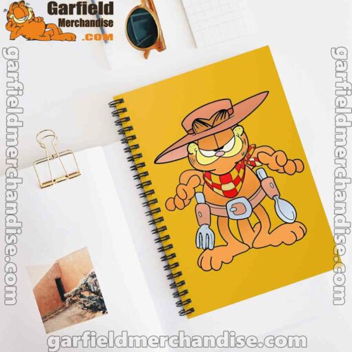 garfield cowboy with spoon and fork yellow notebook