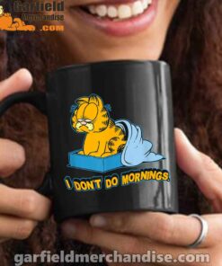 garfield dont do mornings black mug