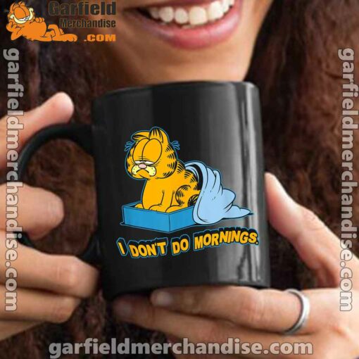 garfield dont do mornings black mug