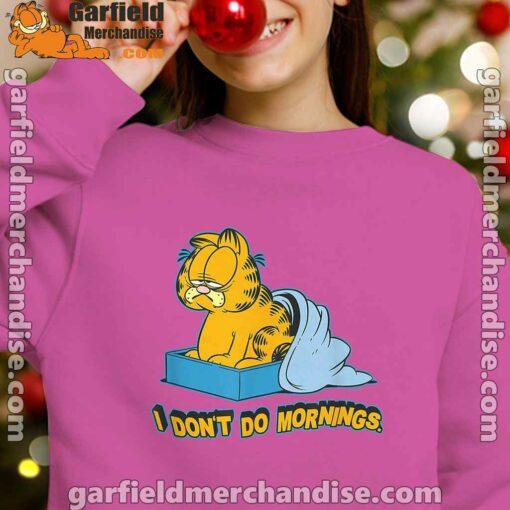 garfield dont do mornings girl pink sweatshirt