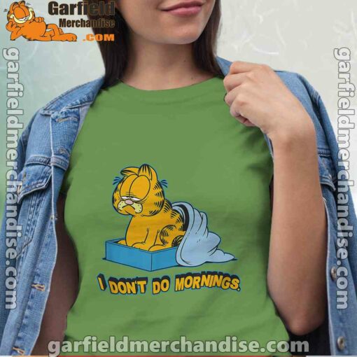 garfield dont do mornings green t shirt for women