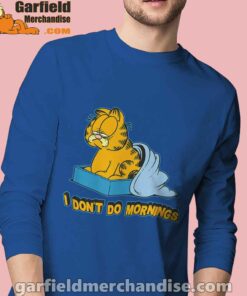 garfield dont do mornings men's blue long sleeve