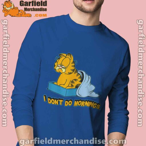 garfield dont do mornings men's blue long sleeve