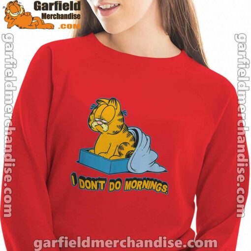 garfield dont do mornings red sweatshirt women