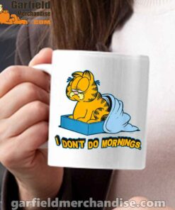 garfield dont do mornings white mug