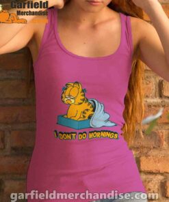 garfield dont do mornings women's pink tank top