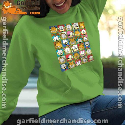 garfield expressions collage green women hoodie