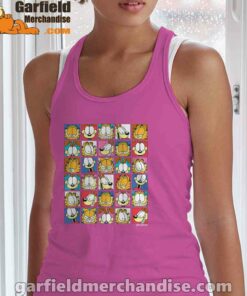 garfield expressions collage pink tank top women