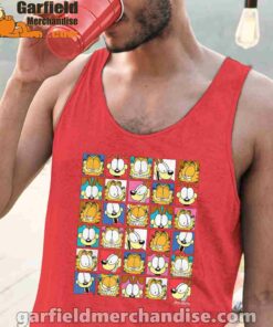 garfield expressions collage red tank tops for men