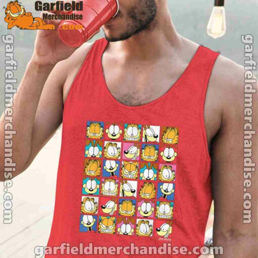 garfield expressions collage red tank tops for men