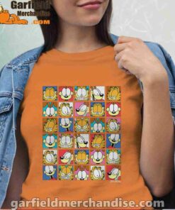 garfield expressions collage women orange t shirt