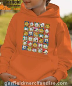 garfield expressions collage youth boy orange hoodie