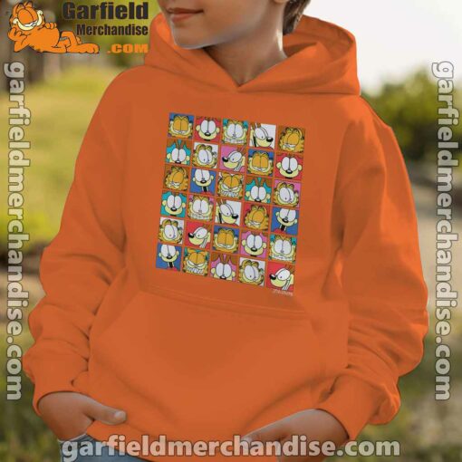 garfield expressions collage youth boy orange hoodie