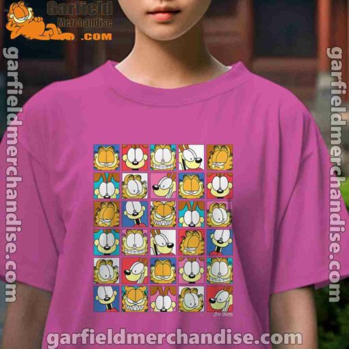 garfield expressions collage youth girl pink t shirt