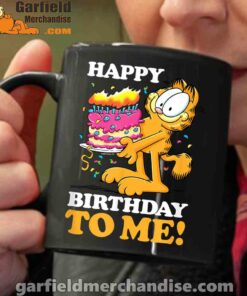 garfield happy birthday to me with cake black coffee mug