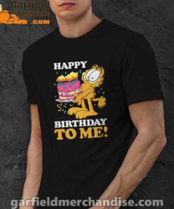 garfield happy birthday to me with cake black men shirt